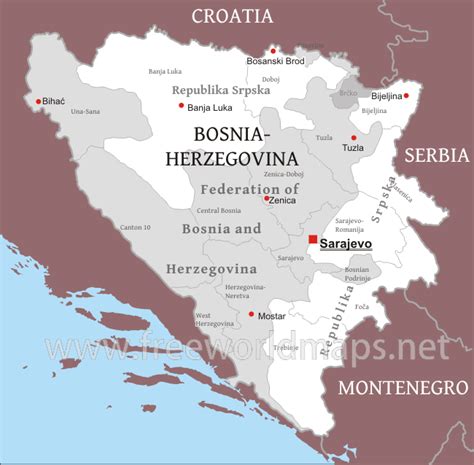 Bosnia and Herzegovina: Political Entities, Cantons, Major Cities .